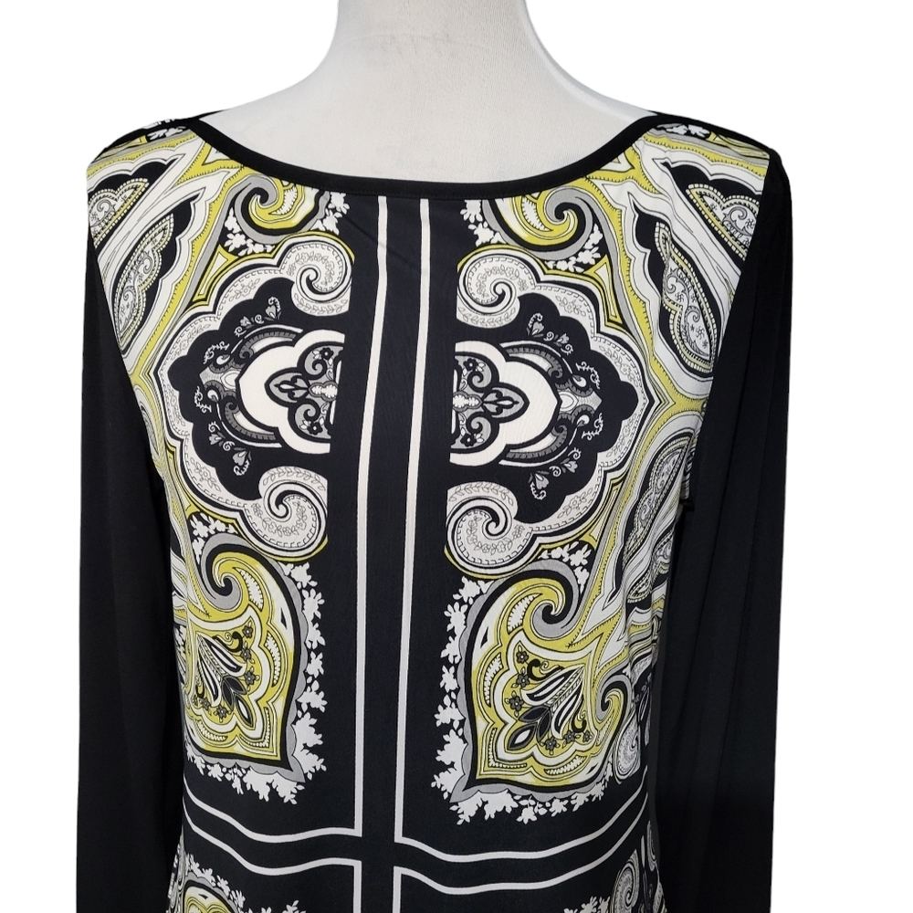 Banana Republic women's petite medium dress black/white/yellow, sabrina neckline - Picture 2 of 5